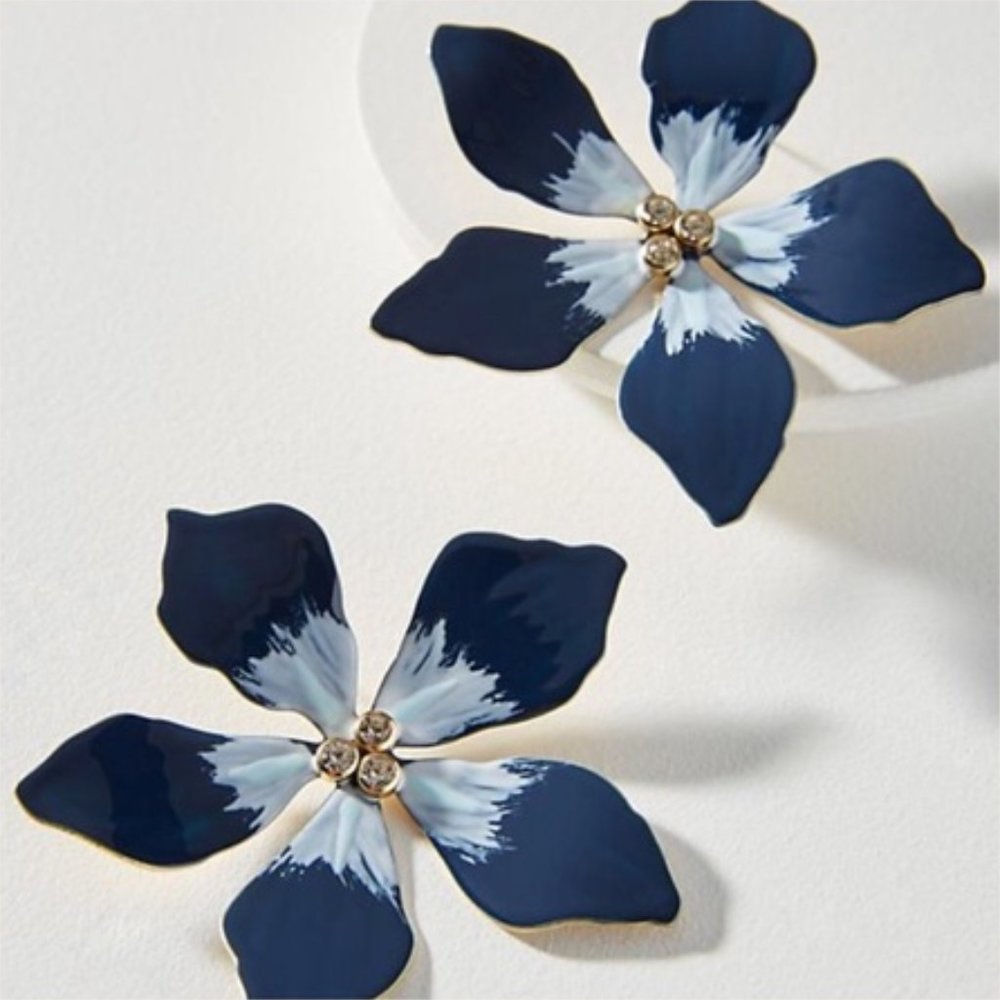 Navy & Light Blue Plumeria Post Earrings